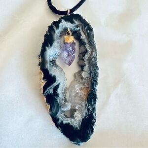 Amethyst Geode Pendant Necklace with Amethyst Accent